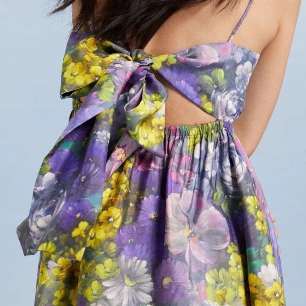 & OTHER STORIES Savoir Printed Silk Bow-Detailed Multi-Color Midi Dress - Picture 2 of 12